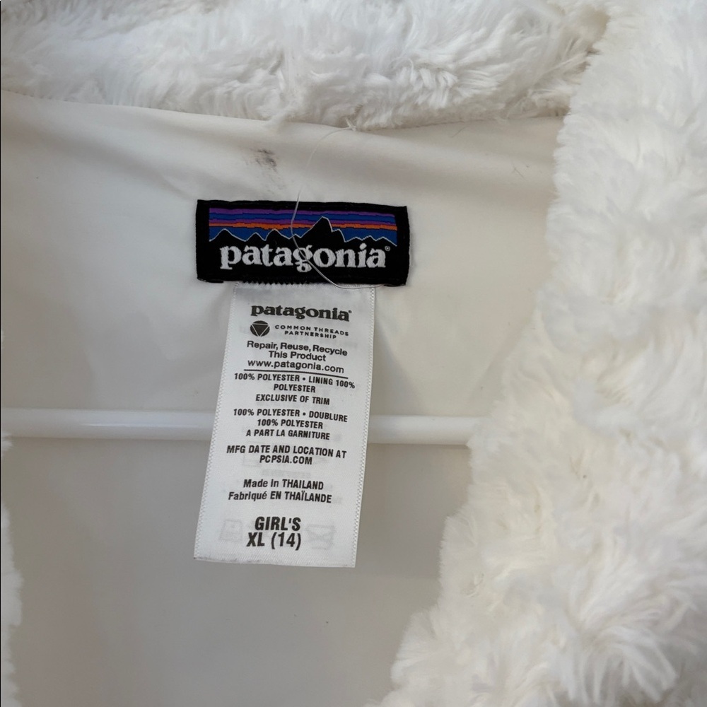 Patagonia Girls Pelage Jacket Birch White High Pile Fleece Teddy Cozy XL 14 - Picture 3 of 7
